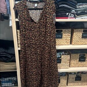 Floral Print Dress - Black and Red